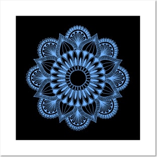 Flower Mandala (light blue on black) Posters and Art